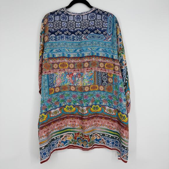 Johnny Was 100% Silk Boho Patchwork Print Roll Tab Sleeves Womens Plus Size 1X - Picture 9 of 9